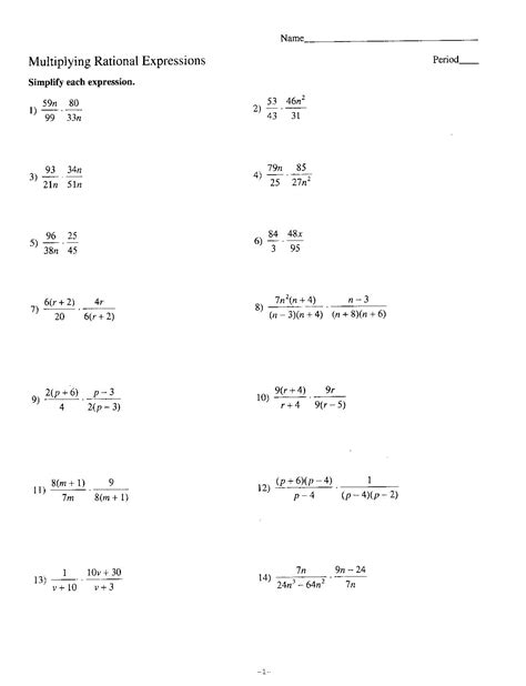 simplifying rational expressions worksheet answers algebra 1